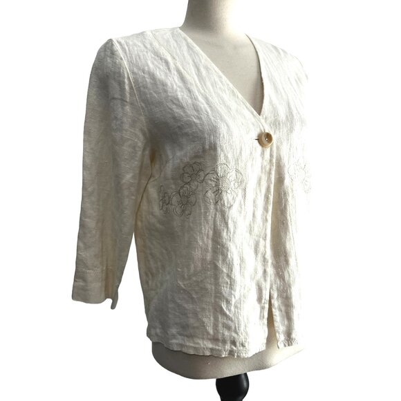 Harve Benard Vintage Linen Button Front Cardigan Sz 10 Womens White 3/4 Sleeve - Picture 3 of 15